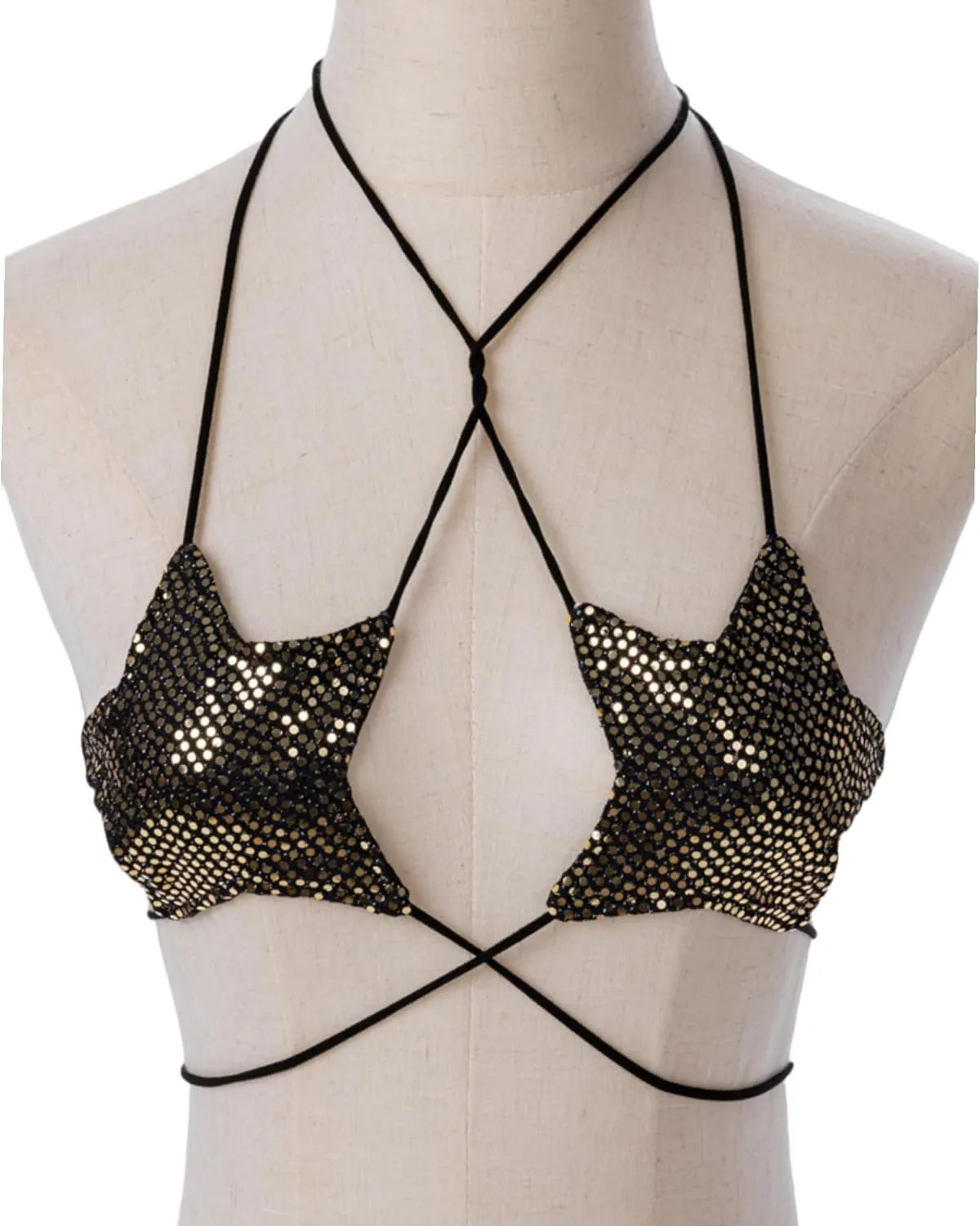 Women's Metallic Holographic Star Bra Crop Top Lace Up Halter Bralette Bandeau Camisole