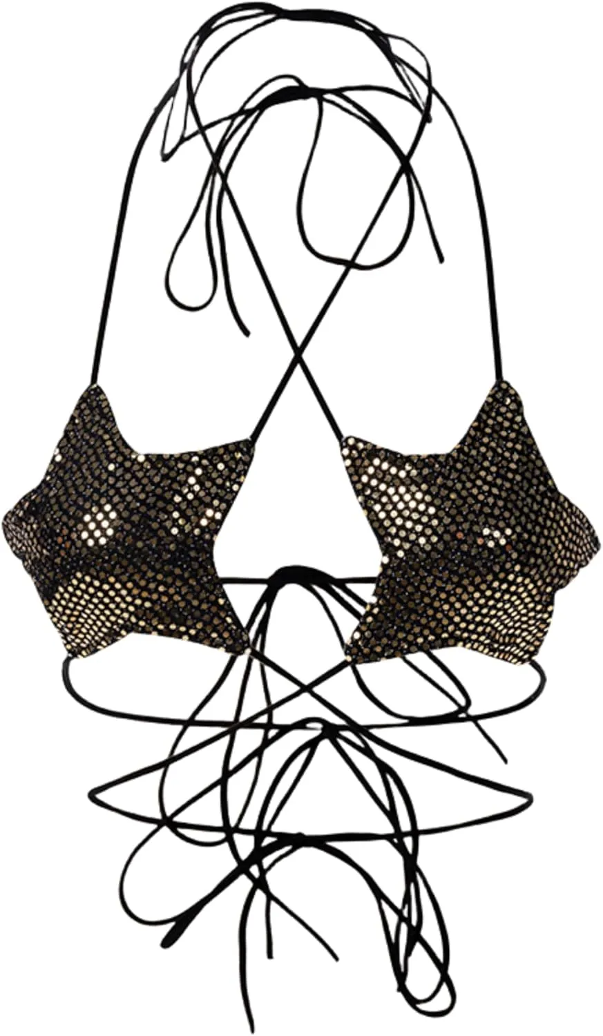 Women's Metallic Holographic Star Bra Crop Top Lace Up Halter Bralette Bandeau Camisole