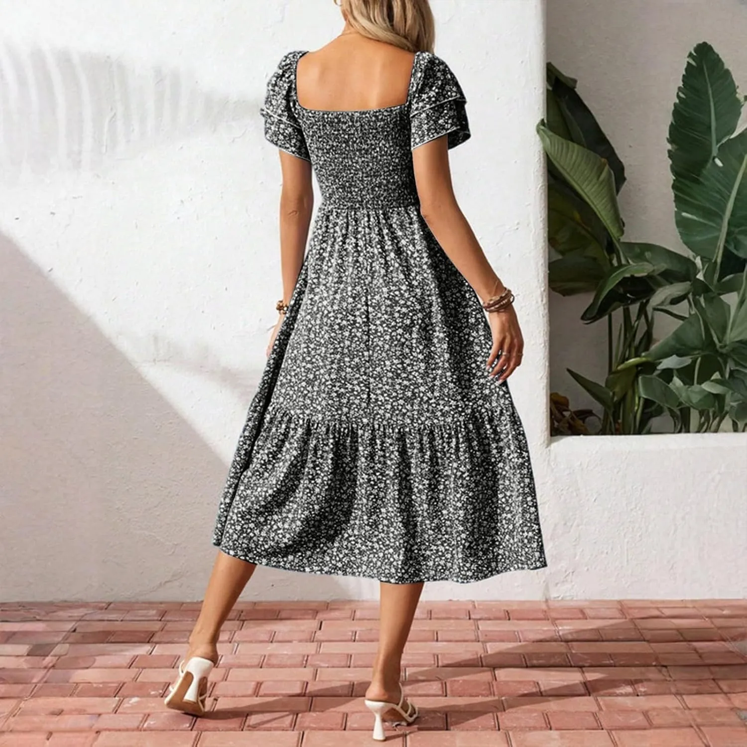 Women's Off The Shoulder Floral Midi Beach Dress for Women Elegant Casual Loose Boho Summer Sundress