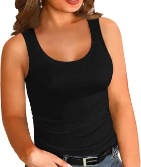 Women's Plus Size Tank Tops Summer Sleeveless Scoop Neck Cami Top Shirt Ribbed Knit Basic Casual Racerback Blouse