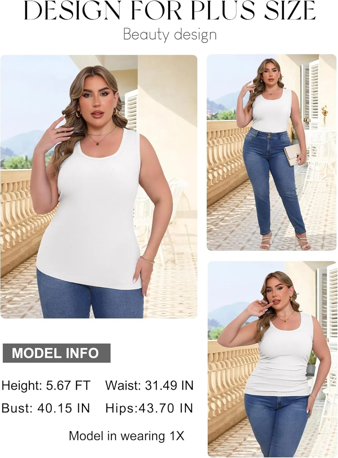 Women's Plus Size Tank Tops Summer Sleeveless Scoop Neck Cami Top Shirt Ribbed Knit Basic Casual Racerback Blouse