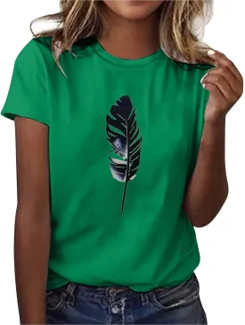 Women's Short Sleeve Summer Tops Round Neck Graphic T Shirts Casual Workout Tshirt Basic Tee Loose Fit Pullover