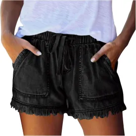 Womens Y2K Lightweight Shorts Casual Baggy Trendy Short Pants Drawstring Elastic Waist Ripped Frayed Hem Comfy Shorts
