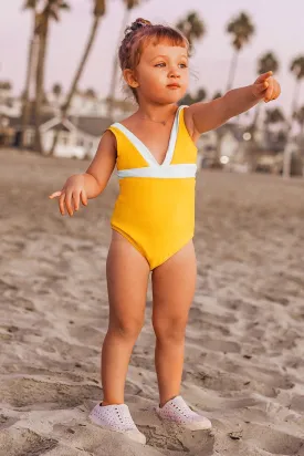 Yellow and White One-Piece Swimsuit For Toddler Girls and Girls