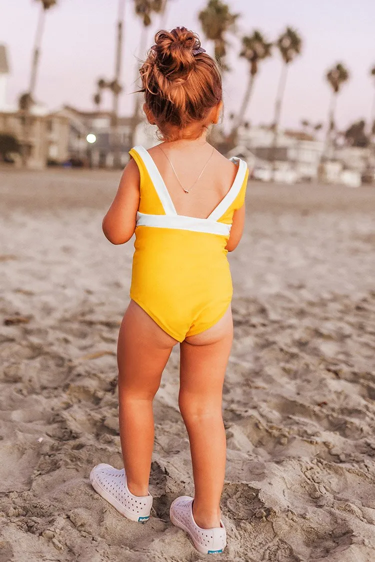 Yellow and White One-Piece Swimsuit For Toddler Girls and Girls