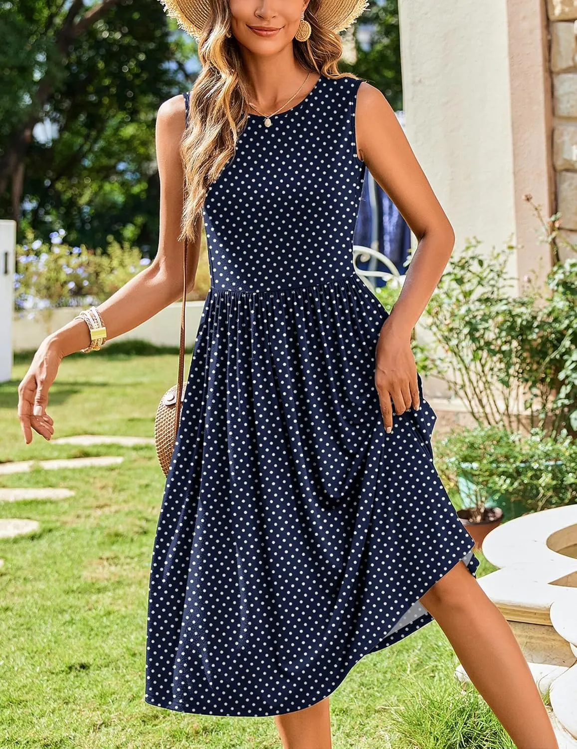Zeagoo Women's Summer Tank Midi Dress with Pockets Sleeveless A-Line Dress Casual Floral T-Shirt Dress Flowy Beach Sundress